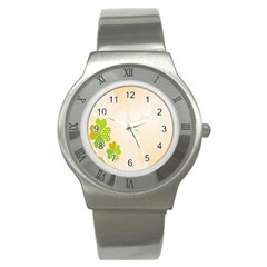 Leaf Polka Dot Green Flower Star Stainless Steel Watch