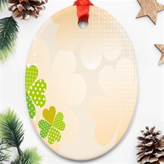 Leaf Polka Dot Green Flower Star Oval Ornament (two Sides) by Mariart