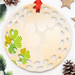 Leaf Polka Dot Green Flower Star Round Filigree Ornament (two Sides)