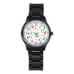 Musical Notes Stainless Steel Round Watch