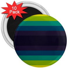 Neon Stripes Line Horizon Color Rainbow Yellow Blue Purple Black 3  Magnets (10 Pack)  by Mariart