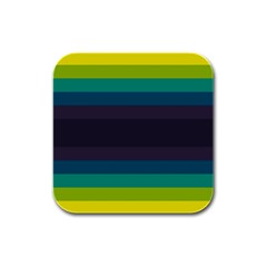 Neon Stripes Line Horizon Color Rainbow Yellow Blue Purple Black Rubber Square Coaster (4 Pack)  by Mariart