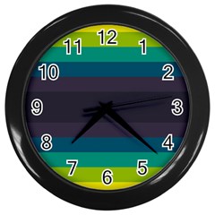 Neon Stripes Line Horizon Color Rainbow Yellow Blue Purple Black Wall Clocks (black) by Mariart