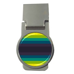 Neon Stripes Line Horizon Color Rainbow Yellow Blue Purple Black Money Clips (round)  by Mariart