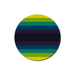 Neon Stripes Line Horizon Color Rainbow Yellow Blue Purple Black Rubber Round Coaster (4 Pack)  by Mariart