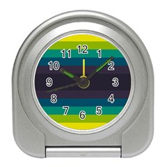 Neon Stripes Line Horizon Color Rainbow Yellow Blue Purple Black Travel Alarm Clocks by Mariart