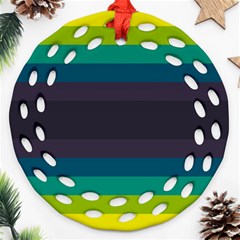 Neon Stripes Line Horizon Color Rainbow Yellow Blue Purple Black Ornament (round Filigree) by Mariart