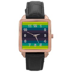 Neon Stripes Line Horizon Color Rainbow Yellow Blue Purple Black Rose Gold Leather Watch  by Mariart