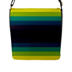 Neon Stripes Line Horizon Color Rainbow Yellow Blue Purple Black Flap Messenger Bag (l)  by Mariart