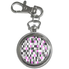 Pink Grey Black Plaid Original Key Chain Watches by Mariart