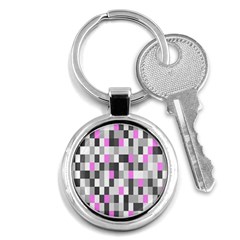 Pink Grey Black Plaid Original Key Chains (round)  by Mariart