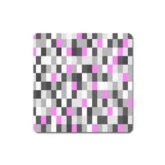 Pink Grey Black Plaid Original Square Magnet by Mariart