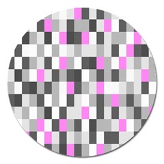 Pink Grey Black Plaid Original Magnet 5  (round) by Mariart