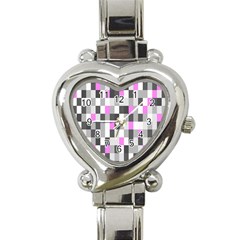 Pink Grey Black Plaid Original Heart Italian Charm Watch by Mariart