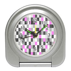 Pink Grey Black Plaid Original Travel Alarm Clocks by Mariart