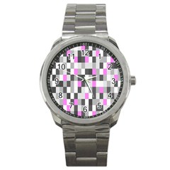 Pink Grey Black Plaid Original Sport Metal Watch by Mariart