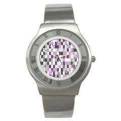 Pink Grey Black Plaid Original Stainless Steel Watch by Mariart