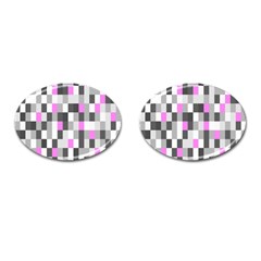 Pink Grey Black Plaid Original Cufflinks (oval) by Mariart