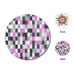 Pink Grey Black Plaid Original Playing Cards (round)  by Mariart