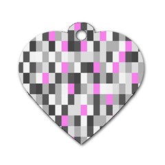 Pink Grey Black Plaid Original Dog Tag Heart (two Sides) by Mariart