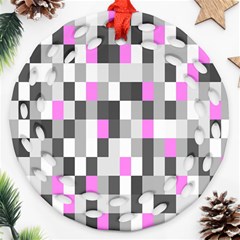 Pink Grey Black Plaid Original Ornament (round Filigree) by Mariart