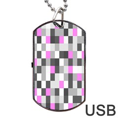 Pink Grey Black Plaid Original Dog Tag Usb Flash (one Side) by Mariart