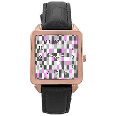 Pink Grey Black Plaid Original Rose Gold Leather Watch  by Mariart