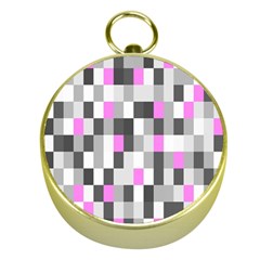 Pink Grey Black Plaid Original Gold Compasses by Mariart