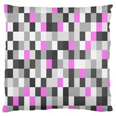 Pink Grey Black Plaid Original Large Flano Cushion Case (one Side) by Mariart