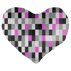 Pink Grey Black Plaid Original Large 19  Premium Flano Heart Shape Cushions by Mariart