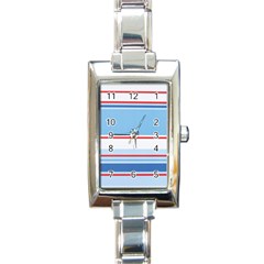 Navy Blue White Red Stripe Blue Finely Striped Line Rectangle Italian Charm Watch by Mariart