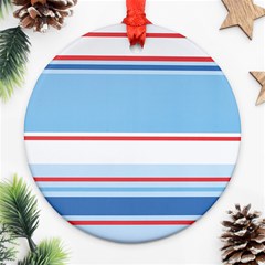 Navy Blue White Red Stripe Blue Finely Striped Line Ornament (round) by Mariart