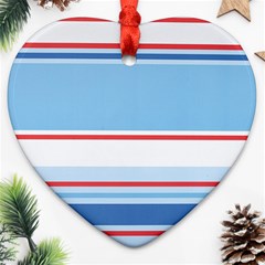 Navy Blue White Red Stripe Blue Finely Striped Line Ornament (heart) by Mariart