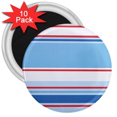 Navy Blue White Red Stripe Blue Finely Striped Line 3  Magnets (10 Pack)  by Mariart