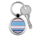 Navy Blue White Red Stripe Blue Finely Striped Line Key Chains (Round)  Front