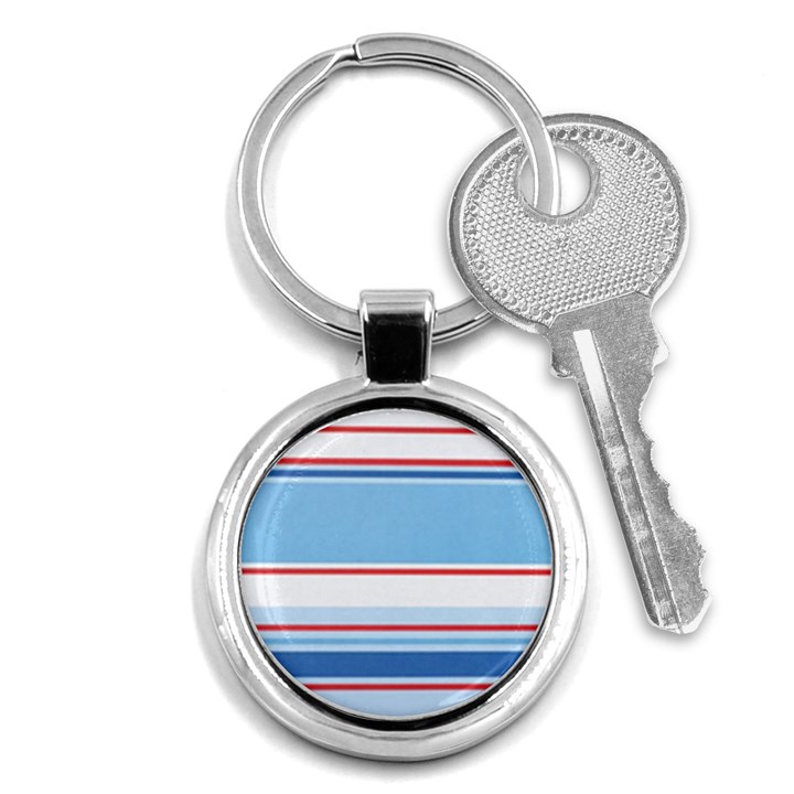 Navy Blue White Red Stripe Blue Finely Striped Line Key Chains (Round) 