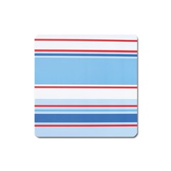 Navy Blue White Red Stripe Blue Finely Striped Line Square Magnet by Mariart