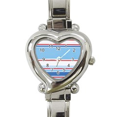 Navy Blue White Red Stripe Blue Finely Striped Line Heart Italian Charm Watch by Mariart