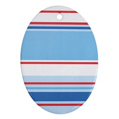 Navy Blue White Red Stripe Blue Finely Striped Line Oval Ornament (two Sides) by Mariart