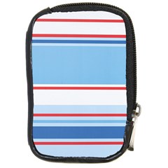 Navy Blue White Red Stripe Blue Finely Striped Line Compact Camera Cases by Mariart