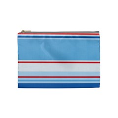 Navy Blue White Red Stripe Blue Finely Striped Line Cosmetic Bag (medium)  by Mariart