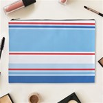 Navy Blue White Red Stripe Blue Finely Striped Line Cosmetic Bag (XL) Front