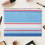 Navy Blue White Red Stripe Blue Finely Striped Line Cosmetic Bag (XL) Back