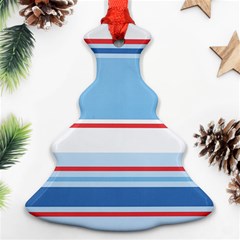 Navy Blue White Red Stripe Blue Finely Striped Line Christmas Tree Ornament (two Sides) by Mariart