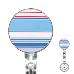 Navy Blue White Red Stripe Blue Finely Striped Line Stainless Steel Nurses Watch by Mariart