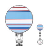 Navy Blue White Red Stripe Blue Finely Striped Line Stainless Steel Nurses Watch Front