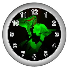 Neon Green Resolution Mushroom Wall Clocks (silver)  by Mariart