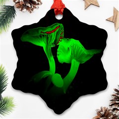 Neon Green Resolution Mushroom Snowflake Ornament (two Sides) by Mariart