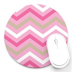 Pink Red White Grey Chevron Wave Round Mousepads by Mariart