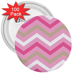 Pink Red White Grey Chevron Wave 3  Buttons (100 Pack)  by Mariart